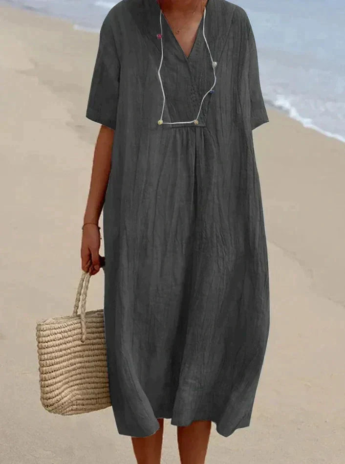 Cotton Linen Summer Dress - Aria-Black-S-Nora Luxe