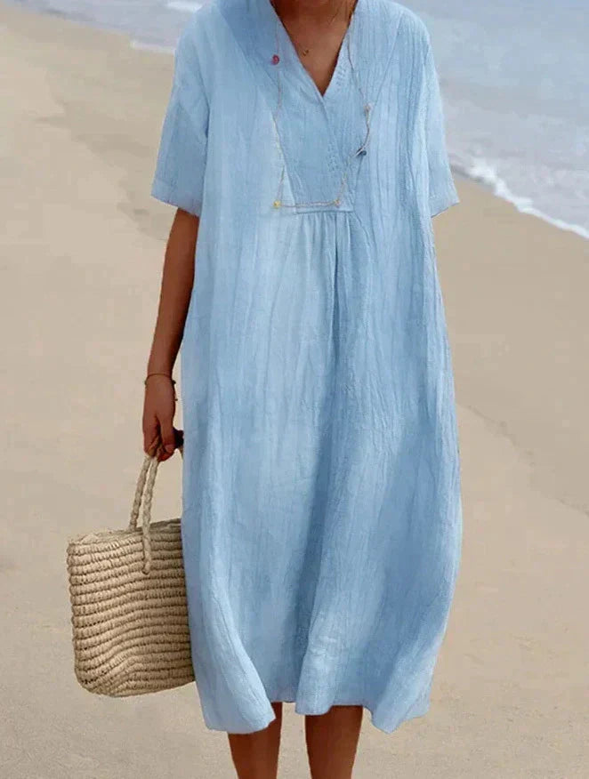Cotton Linen Summer Dress - Aria-Blue-S-Nora Luxe