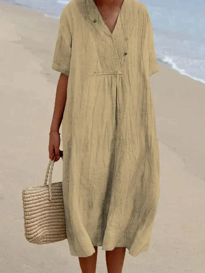 Cotton Linen Summer Dress - Aria-Khaki-S-Nora Luxe