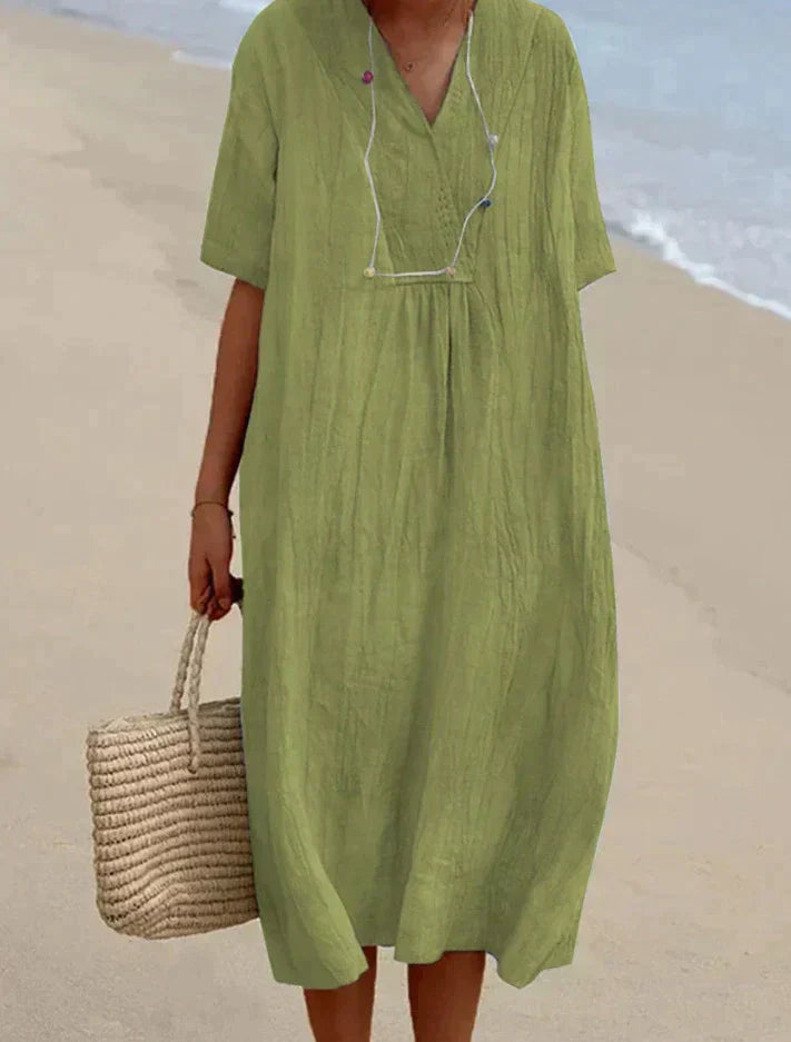 Cotton Linen Summer Dress - Aria-Light green-S-Nora Luxe