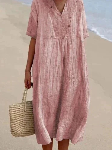 Cotton Linen Summer Dress - Aria-Pink-S-Nora Luxe