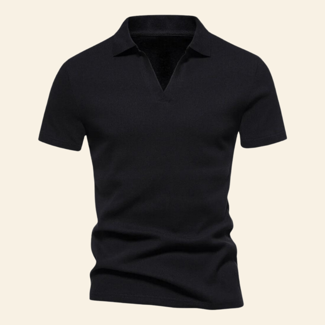 Cotton V-neck Polo - Oliver-Black-S-Nora Luxe