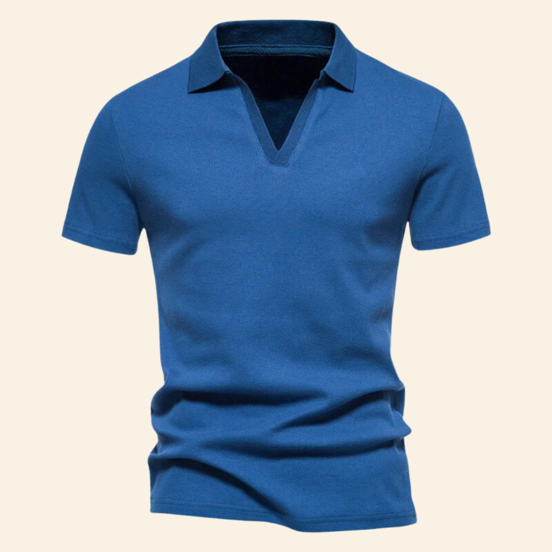 Cotton V-neck Polo - Oliver-Blue-S-Nora Luxe