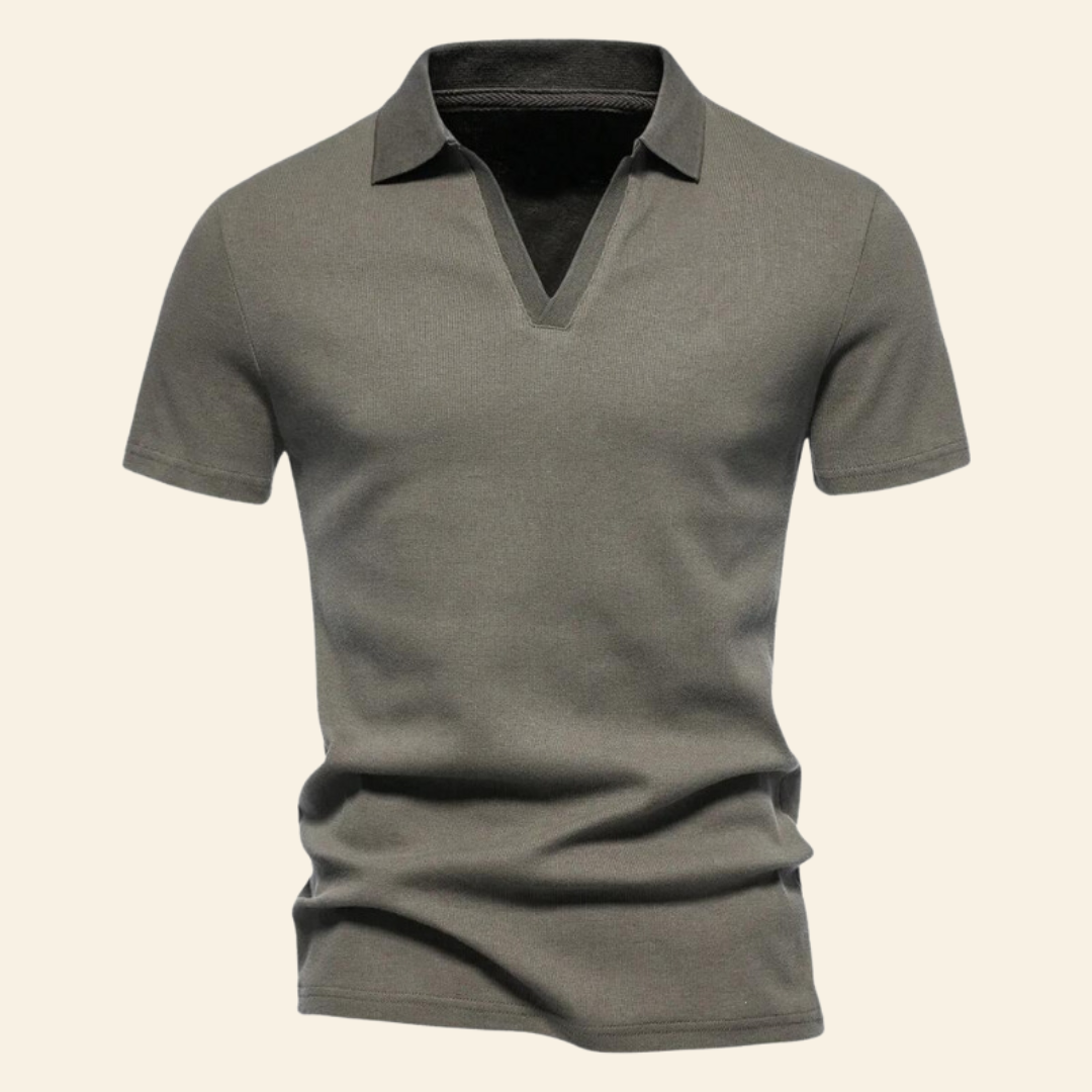 Cotton V-neck Polo - Oliver-Light Green-S-Nora Luxe