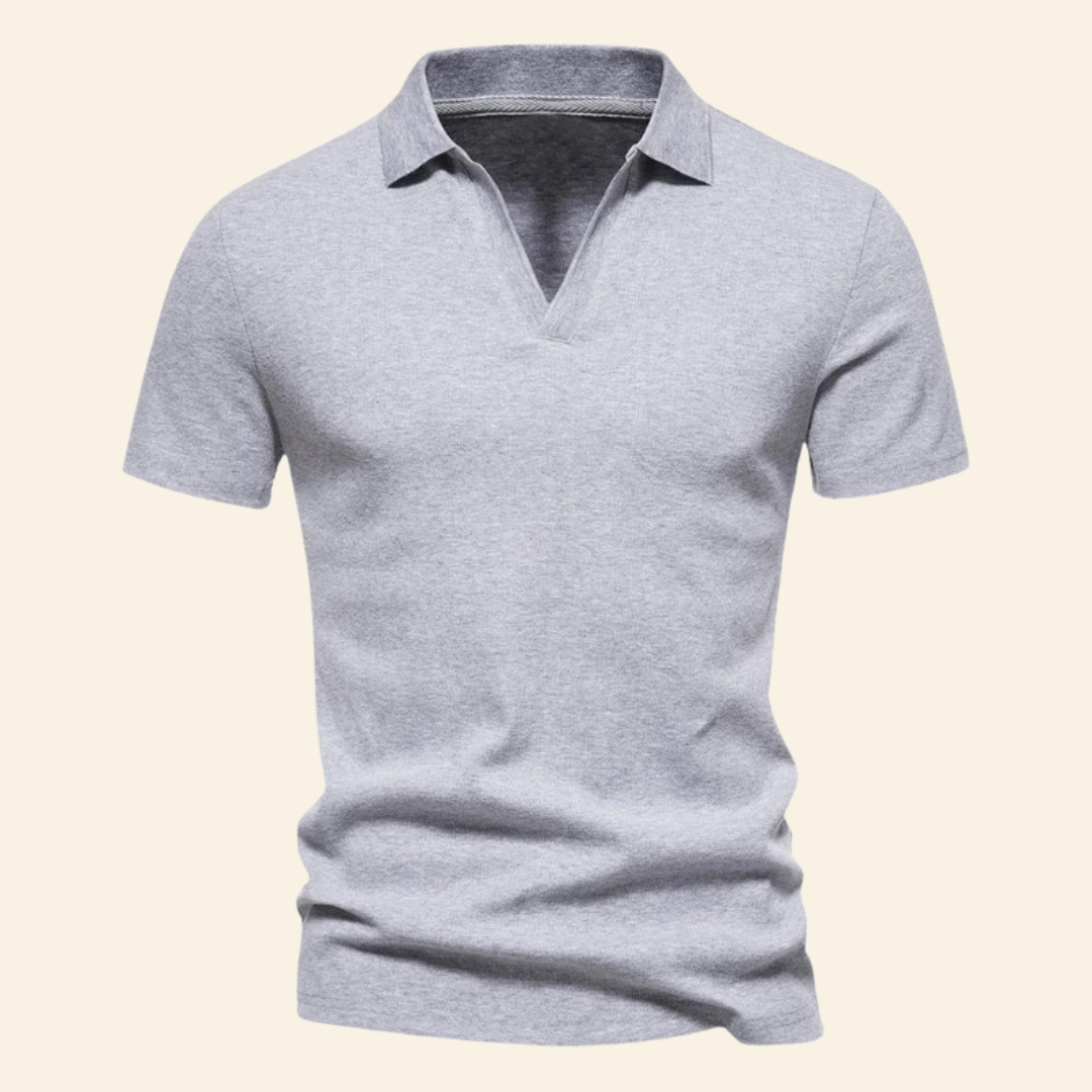 Cotton V-neck Polo - Oliver-Light Grey-S-Nora Luxe