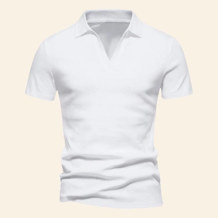 Cotton V-neck Polo - Oliver-White-S-Nora Luxe