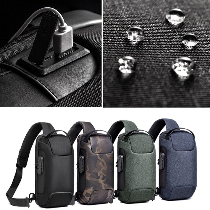 Compact Water-Resistant Crossbody Bag for Men – Anti-Theft with USB Charging