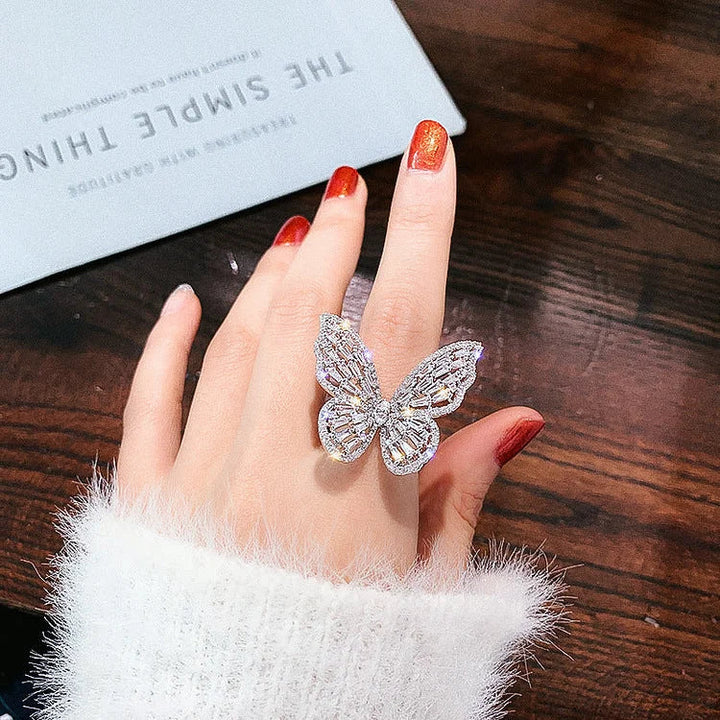 Crystal Butterfly Ring - Elena-Silver-Nora Luxe
