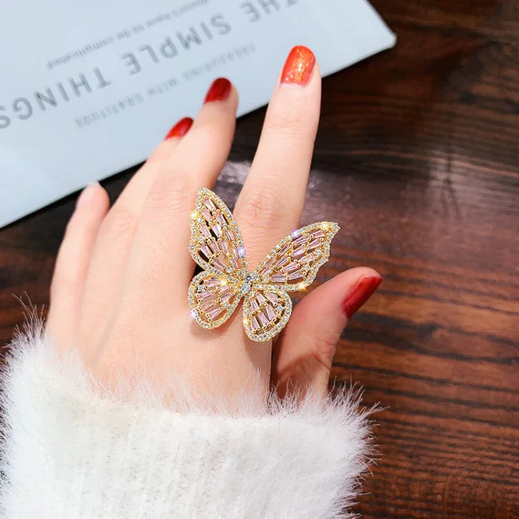 Crystal Butterfly Ring - Elena-Silver-Nora Luxe