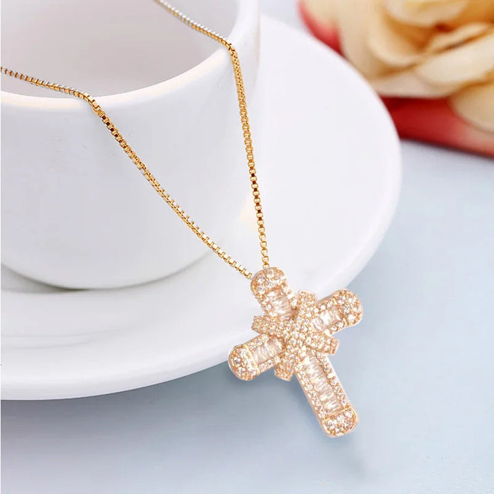 Crystal Cross Charm Necklace | Elegant Jewellery-Mary-Gold-Nora Luxe