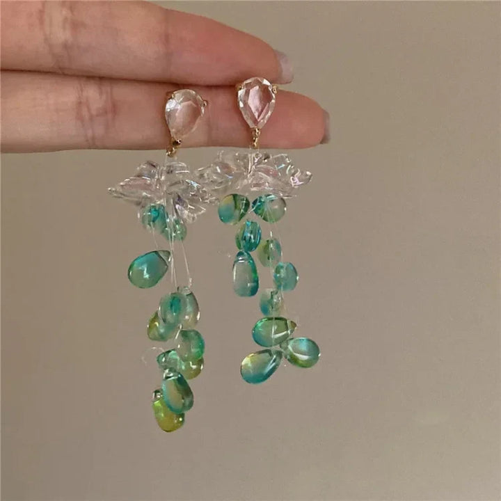Crystal Flower Tassel Earrings - Sophia-Nora Luxe