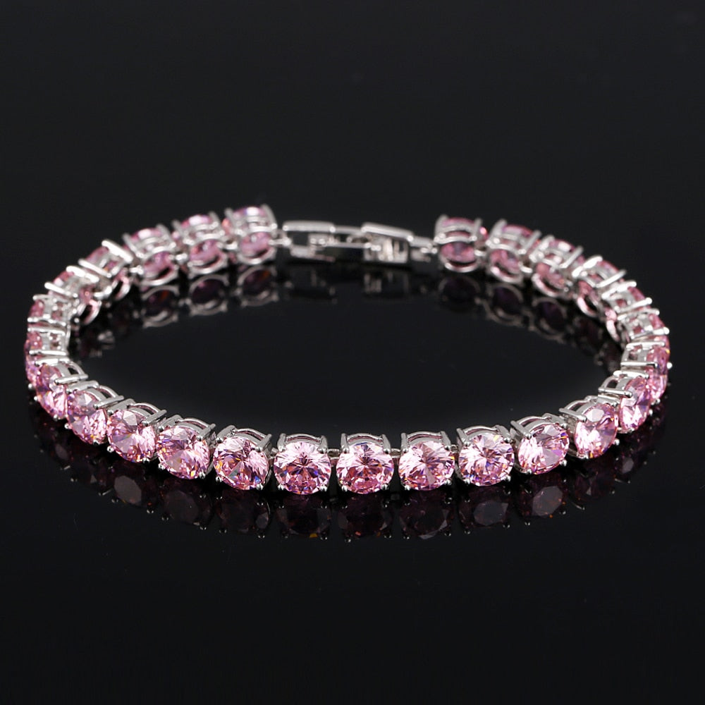 Crystal Heart Tennis Bracelet | Sparkling Accessory-Pink-Nora Luxe