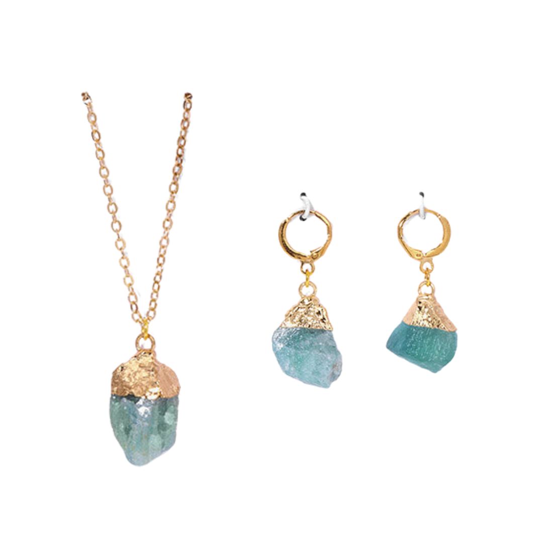 Crystal Jewelry Set Necklace and Earrings - Elara-Aquamarine-Nora Luxe