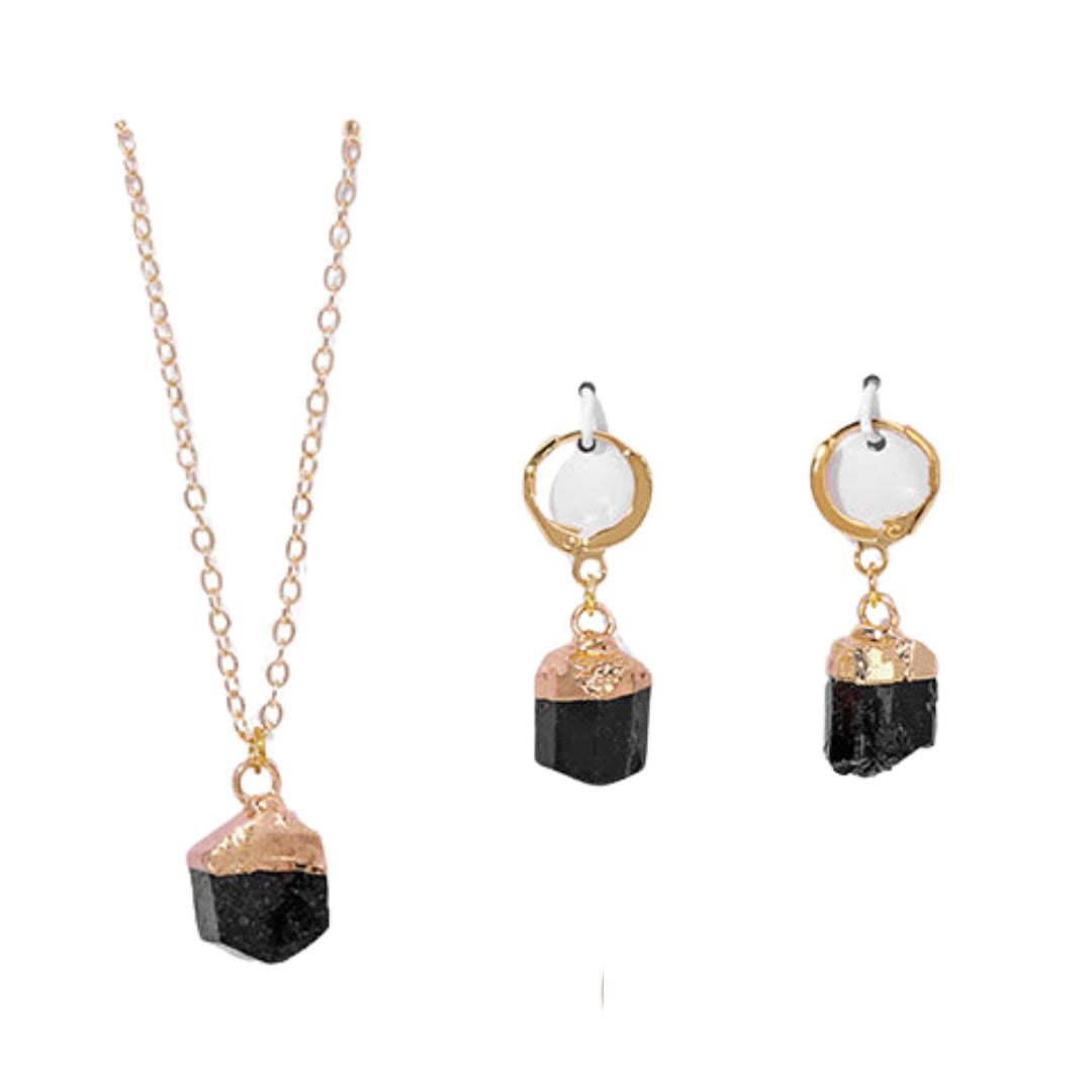 Crystal Jewelry Set Necklace and Earrings - Elara-Black tourmaline-Nora Luxe