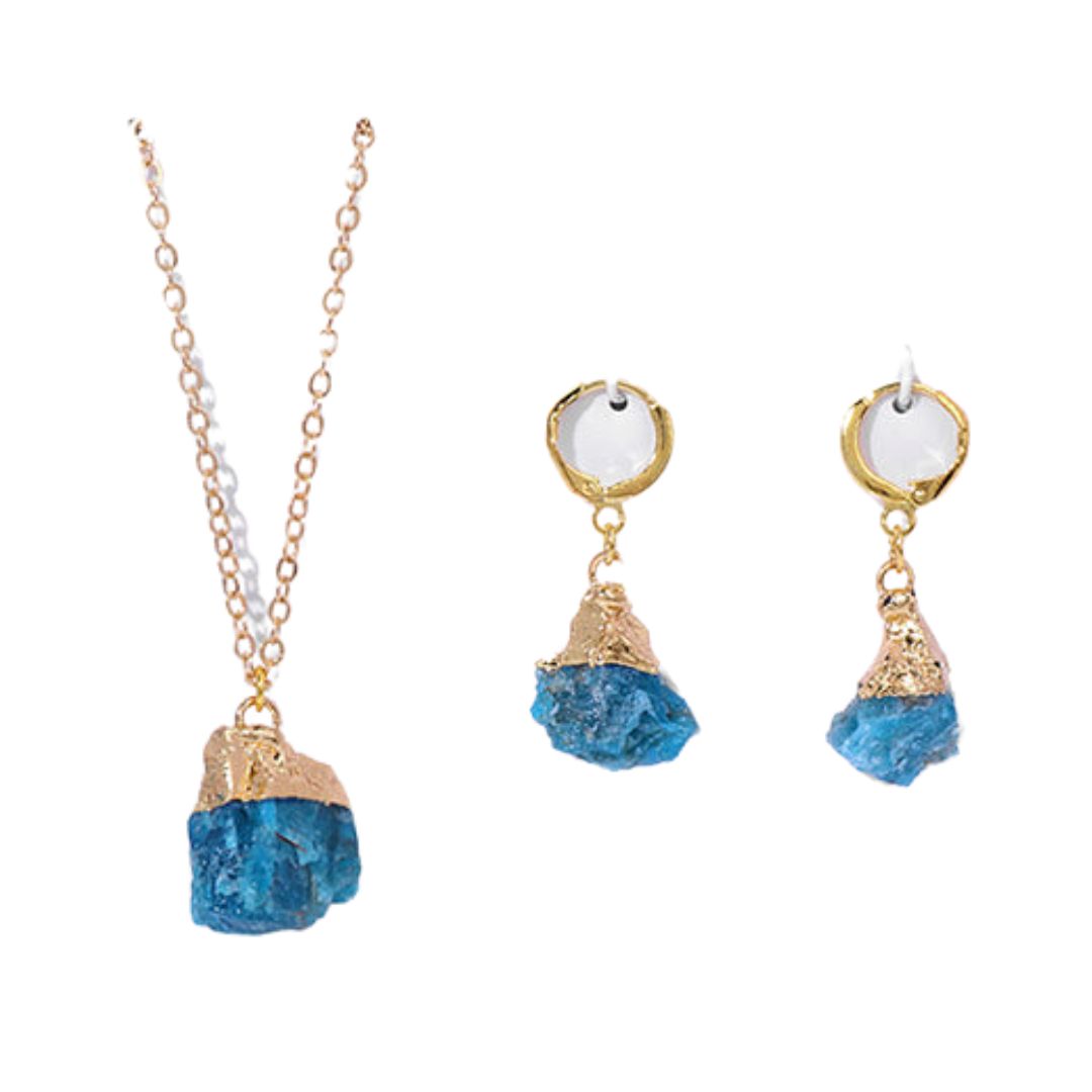 Crystal Jewelry Set Necklace and Earrings - Elara-Blue Apatite-Nora Luxe