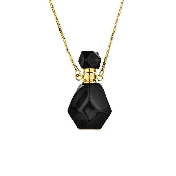 Crystal Perfume Bottle Necklace - Iris-Obsidian-Nora Luxe