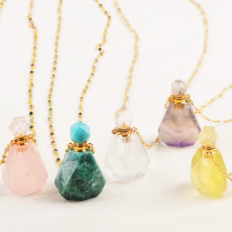 Crystal Perfume Bottle Necklace - Iris-Rose quartz-Nora Luxe