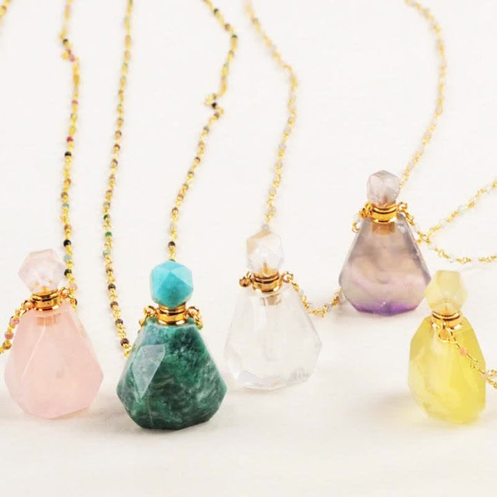 Crystal Perfume Bottle Necklace - Iris-Rose quartz-Nora Luxe