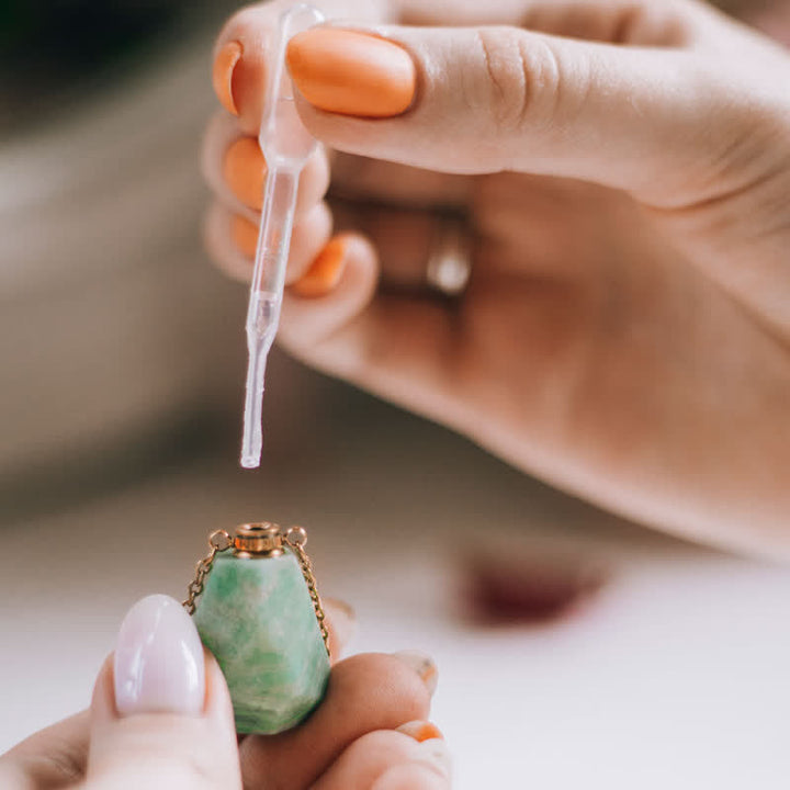 Crystal Perfume Bottle Necklace - Iris-Rose quartz-Nora Luxe