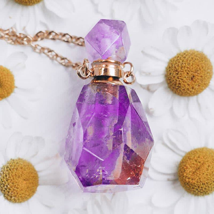 Crystal Perfume Bottle Necklace - Iris-Rose quartz-Nora Luxe