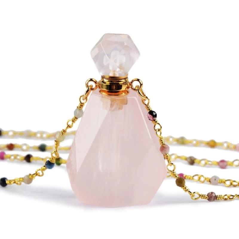 Crystal Perfume Bottle Necklace - Iris-Rose quartz-Nora Luxe