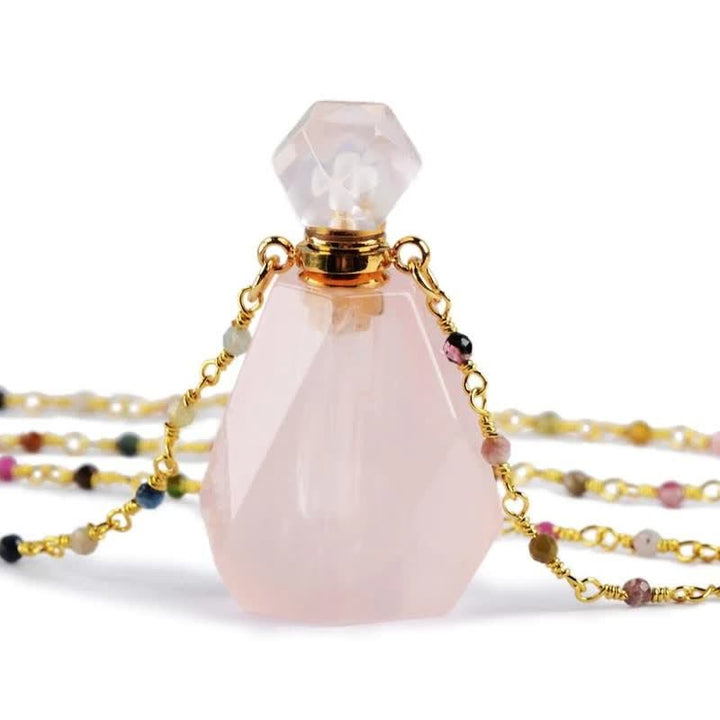 Crystal Perfume Bottle Necklace - Iris-Rose quartz-Nora Luxe