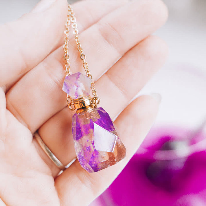 Crystal Perfume Bottle Necklace - Iris-Rose quartz-Nora Luxe