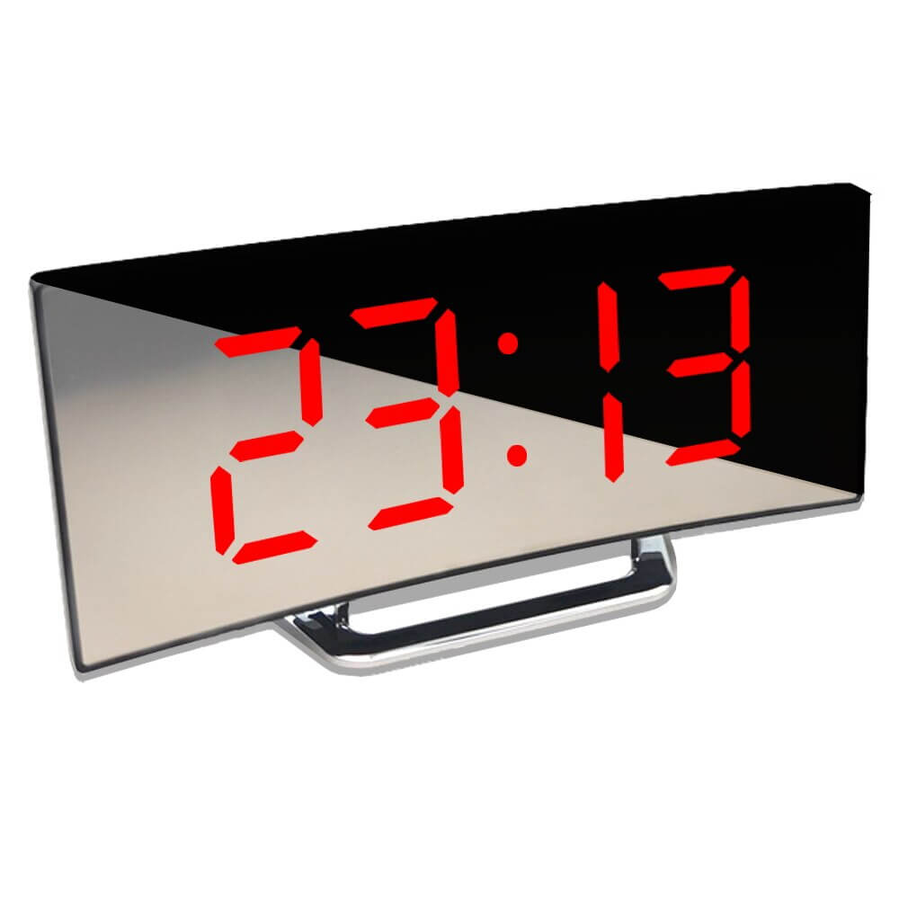 Curved LED Digital Alarm Clock with Modern Design - LumiCurve-Red-Nora Luxe