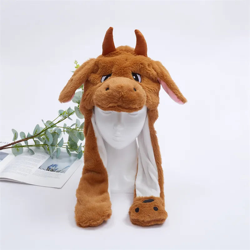 Cute Hat with Moving Ears - BunnyBounce Hat-Brown Cow-Nora Luxe