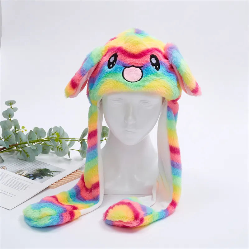 Cute Hat with Moving Ears - BunnyBounce Hat-Rainbow Rabbit-Nora Luxe