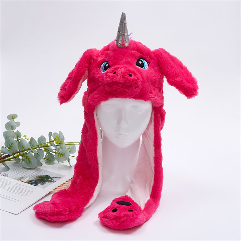 Cute Hat with Moving Ears - BunnyBounce Hat-Red Unicorn-Nora Luxe