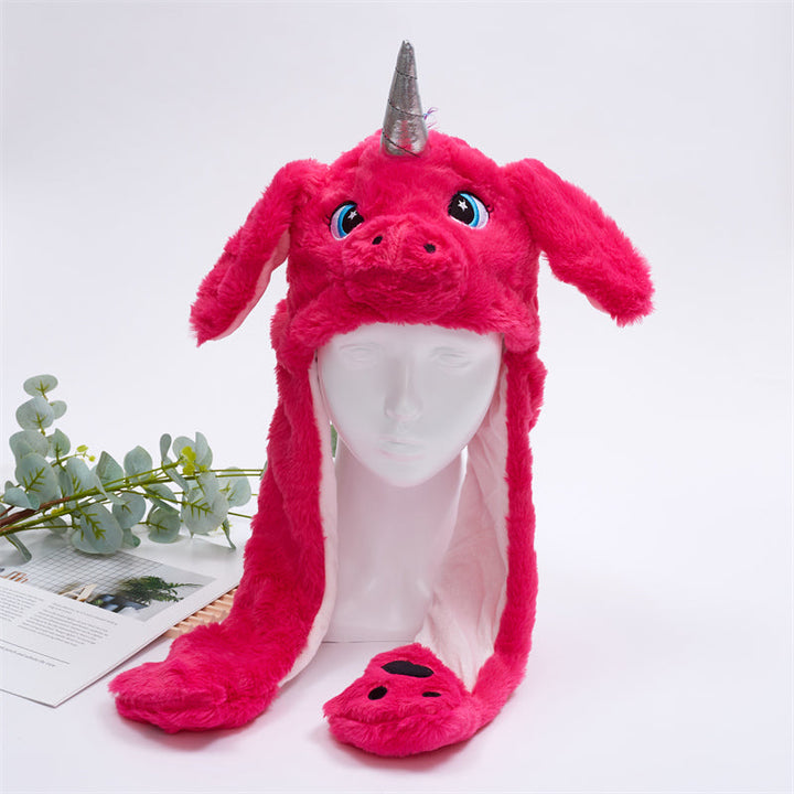 Cute Hat with Moving Ears - BunnyBounce Hat-Red Unicorn-Nora Luxe