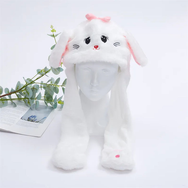 Cute Hat with Moving Ears - BunnyBounce Hat-White Cat-Nora Luxe