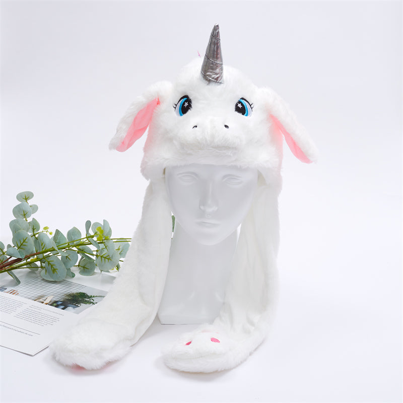 Cute Hat with Moving Ears - BunnyBounce Hat-White Unicorn-Nora Luxe