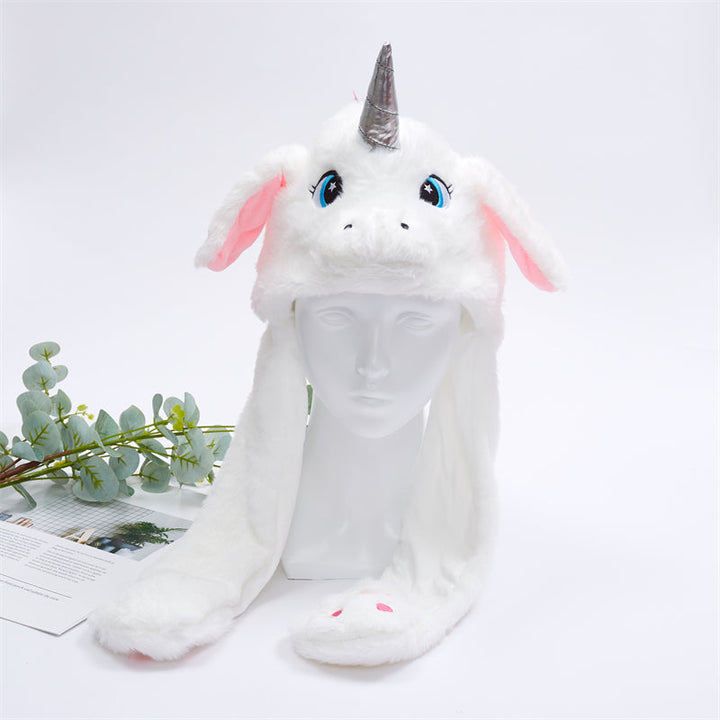 Cute Hat with Moving Ears - BunnyBounce Hat-White Unicorn-Nora Luxe
