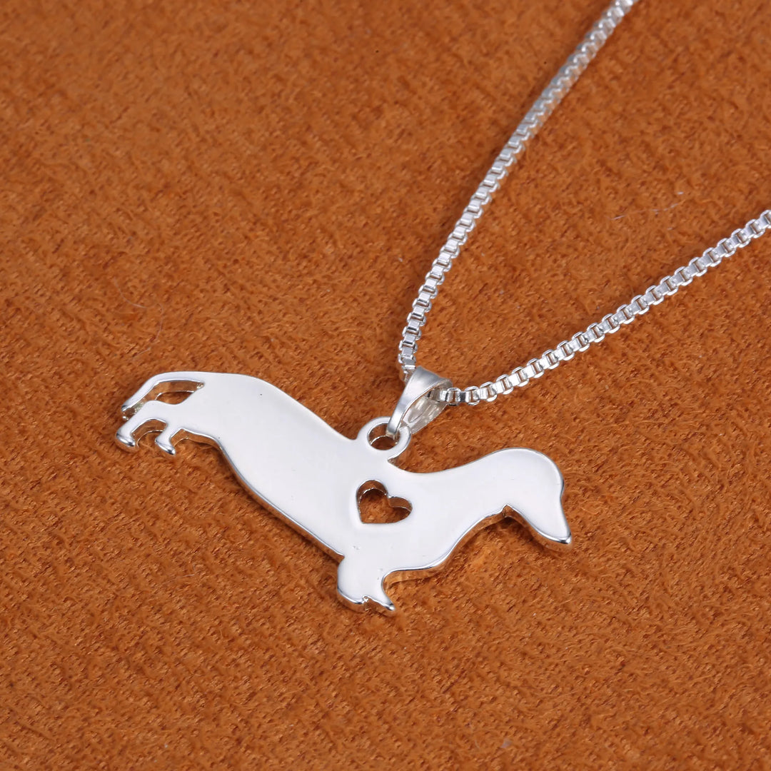 Dachshund Heart Silver Necklace | Sterling Silver Jewellery-Nora Luxe