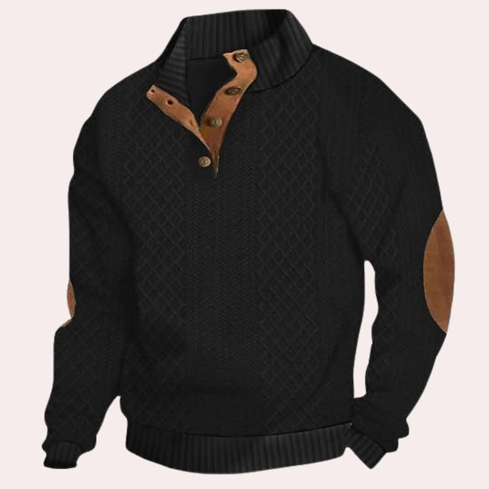 Dany - Warm Casual Men's Sweater with Button Closure-Black-S-Nora Luxe
