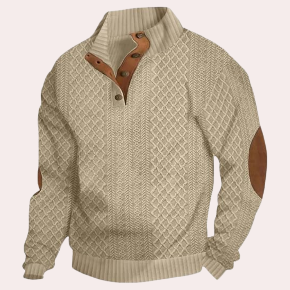 Dany - Warm Casual Men's Sweater with Button Closure-Khaki-S-Nora Luxe