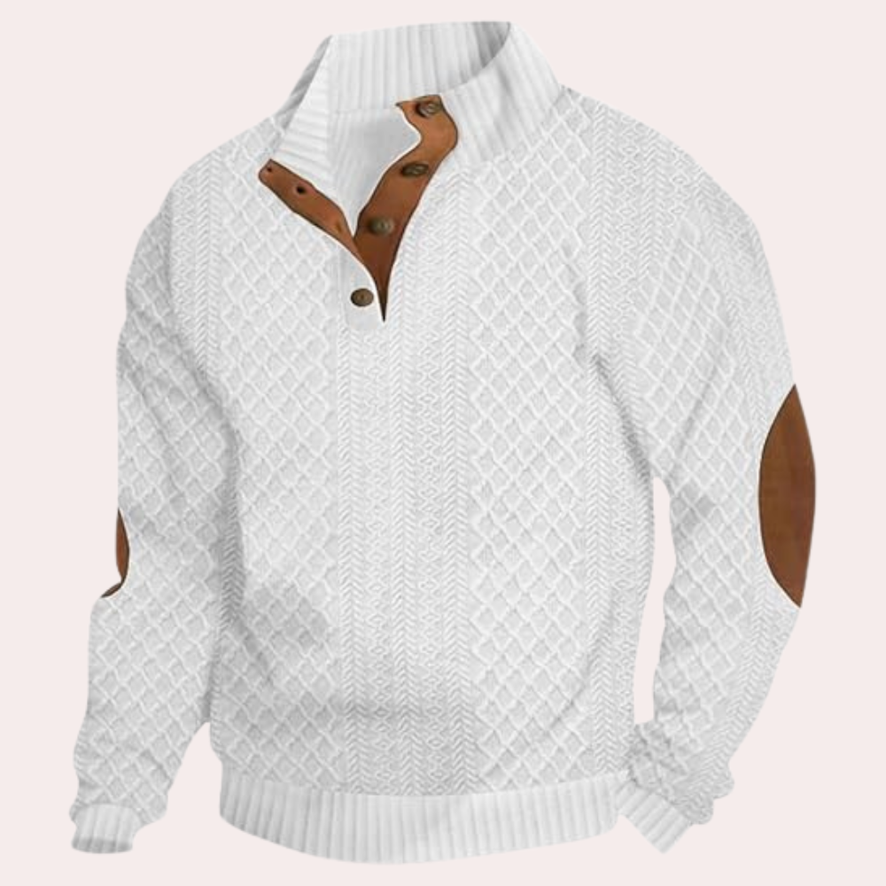 Dany - Warm Casual Men's Sweater with Button Closure-White-S-Nora Luxe