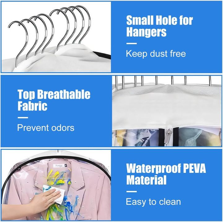 Clear Gusseted Garment Covers – 3-Pack Storage Bags with Side Zipper (Buy 1, Take 1 FREE)