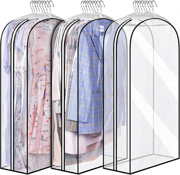 Clear Gusseted Garment Covers – 3-Pack Storage Bags with Side Zipper (Buy 1, Take 1 FREE)