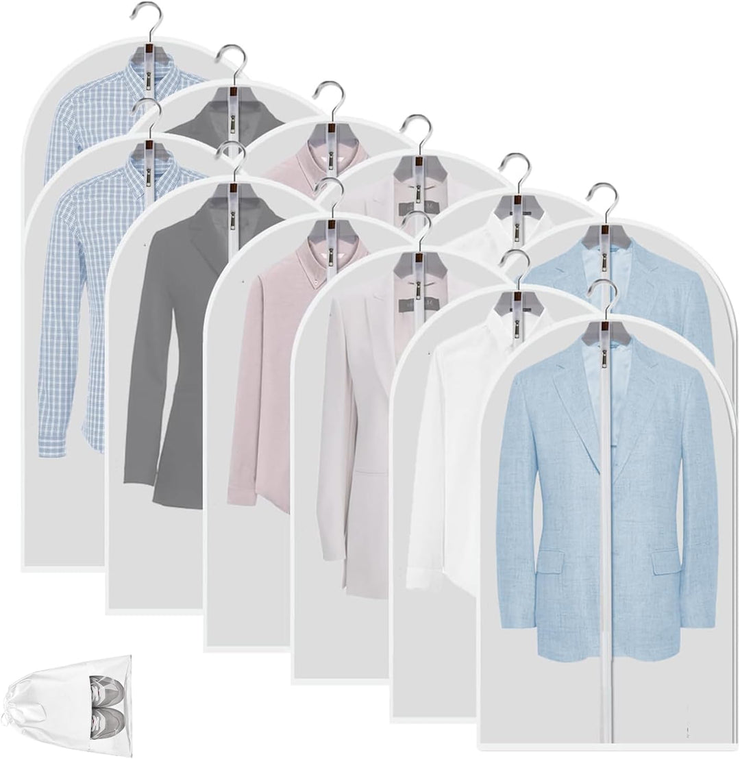 Clear PEVA Garment Storage Bags – 12 Pack Dustproof Clothes Protectors – 1+1 FREE