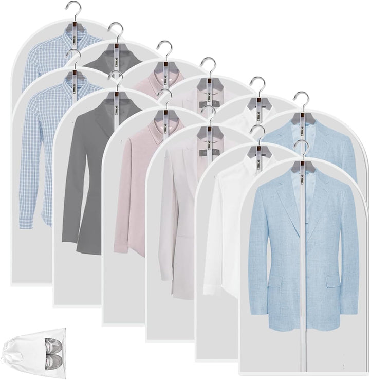 Clear PEVA Garment Storage Bags – 12 Pack Dustproof Clothes Protectors – 1+1 FREE