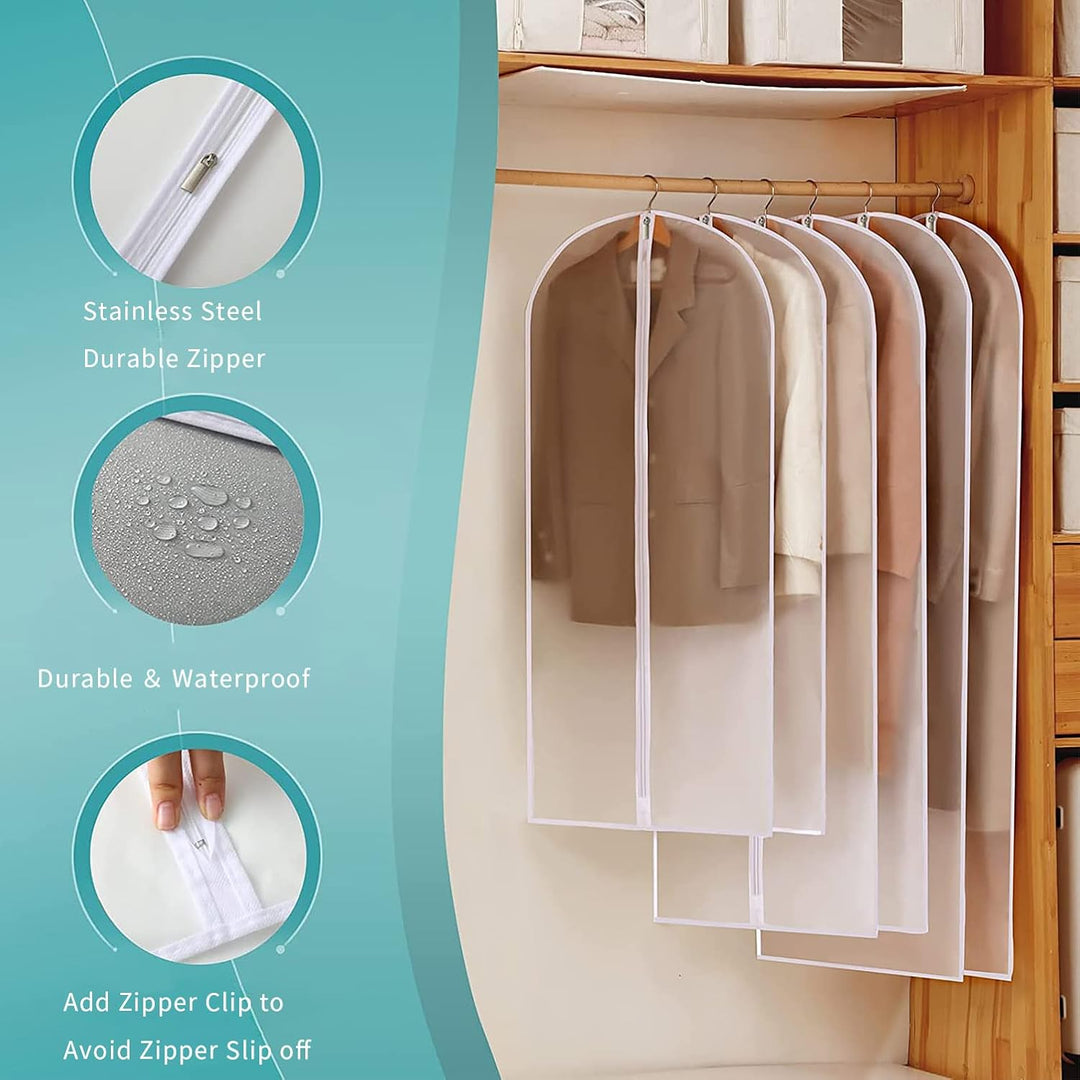 Clear PEVA Garment Storage Bags – 12 Pack Dustproof Clothes Protectors – 1+1 FREE