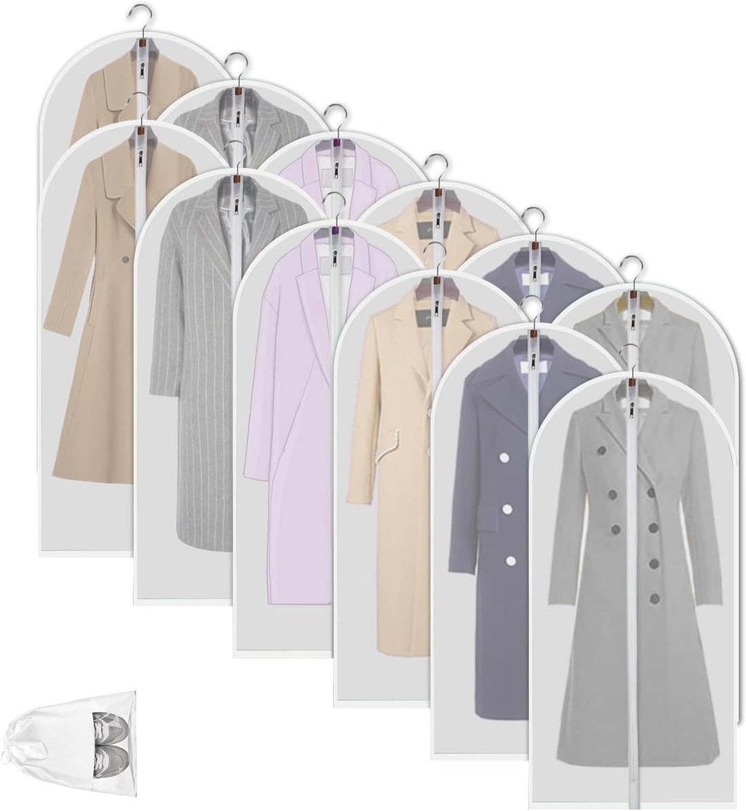 Clear PEVA Garment Storage Bags – 12 Pack Dustproof Clothes Protectors – 1+1 FREE