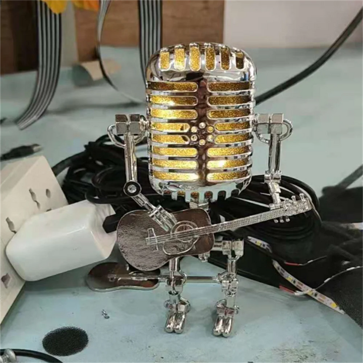 Decorative Microphone Robot Lamp with Guitar – Max-Black-The Livary