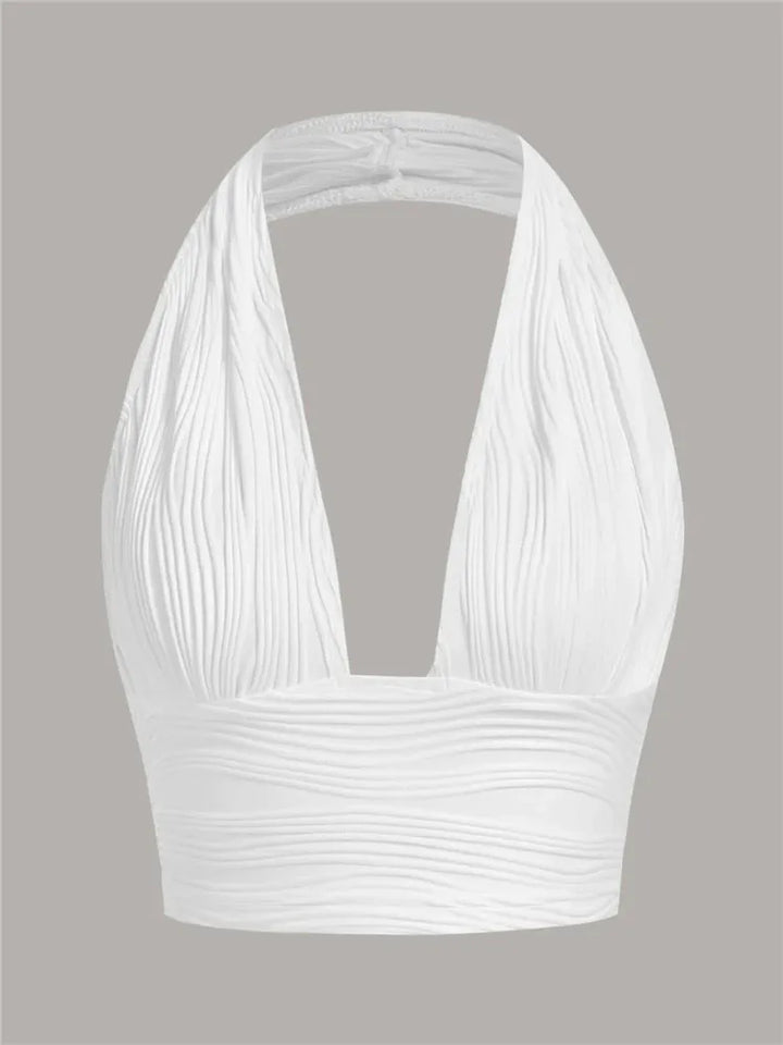 Deep-Cut Halter Top with Open Back – Liora-White-S-State of Style