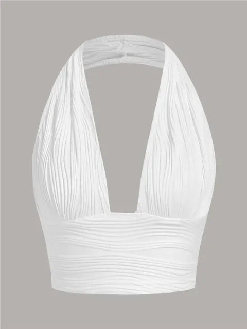 Deep-Cut Halter Top with Open Back – Liora-White-S-State of Style