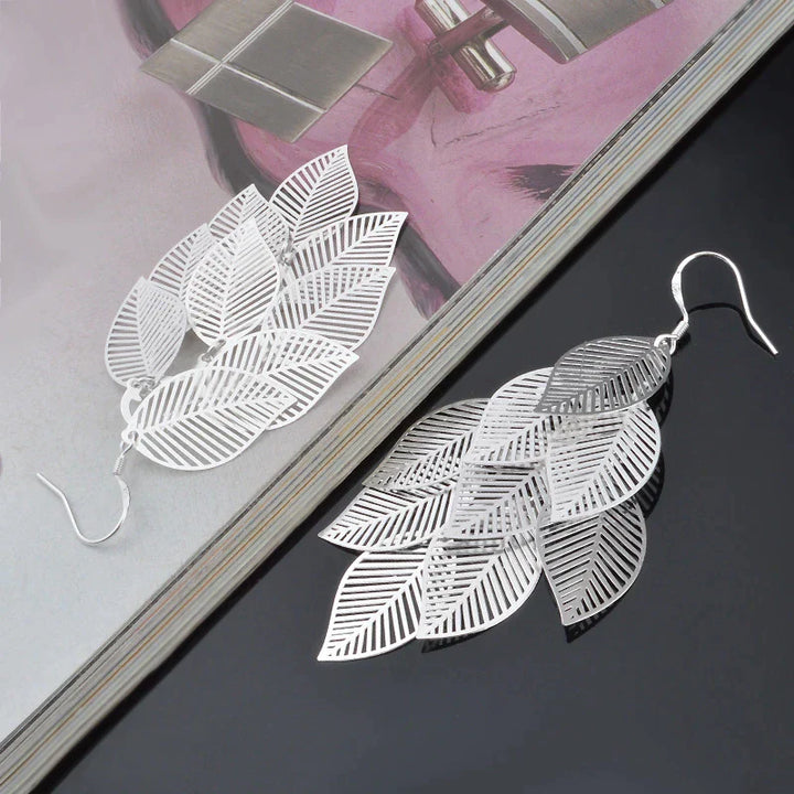 Delicate Layered Earrings With Leaves-Nora Luxe