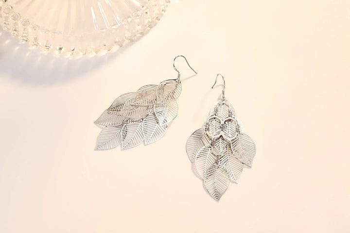 Delicate Layered Earrings With Leaves-Nora Luxe